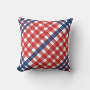 Red White and Blue Gingham Plaid Cushion