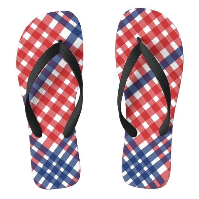 Red White and Blue Gingham Plaid Jandals (Footbed)