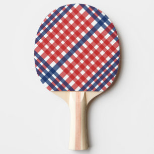 Red, White and Blue Gingham Plaid Ping Pong Paddle