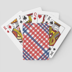 Red White and Blue Gingham Plaid Playing Cards