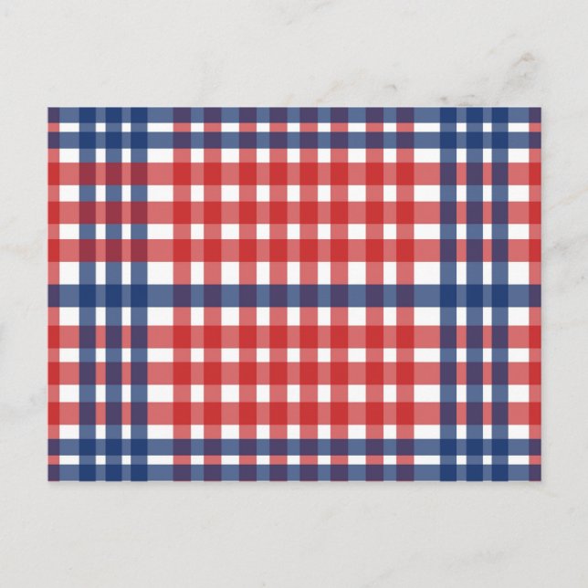 Red White and Blue Gingham Plaid Postcard (Front)