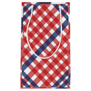 Red, White and Blue Gingham Plaid Small Gift Bag
