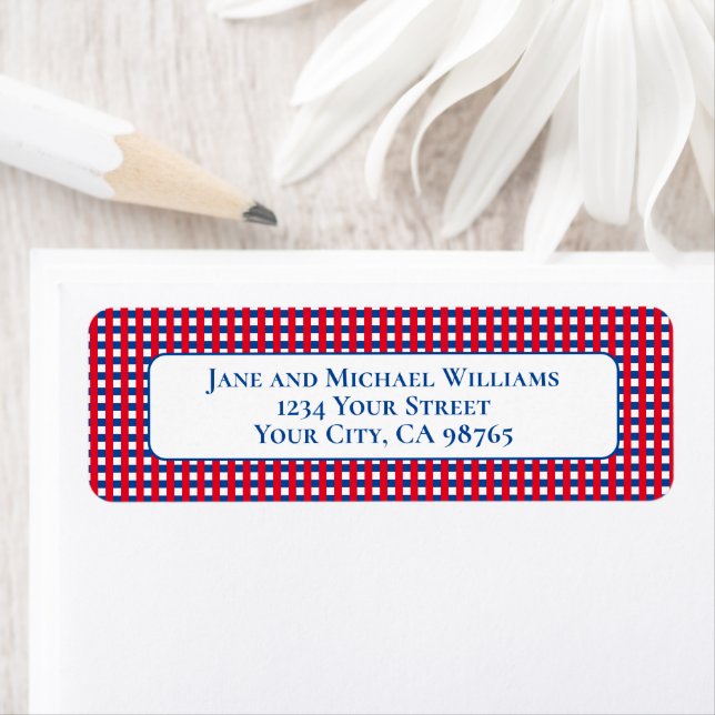 Red White and Blue Gingham Stripes Personalised (Insitu)