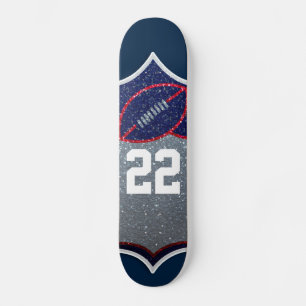 Red White and Blue Glitter Football Jersey Number Skateboard