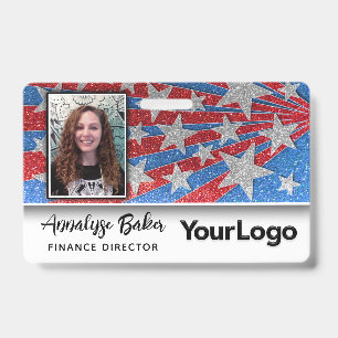 Red White and Blue Glitter USA Election Photo Name ID Badge