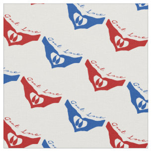 Red White and Blue Goat Love Hoof and Heart Hands Fabric