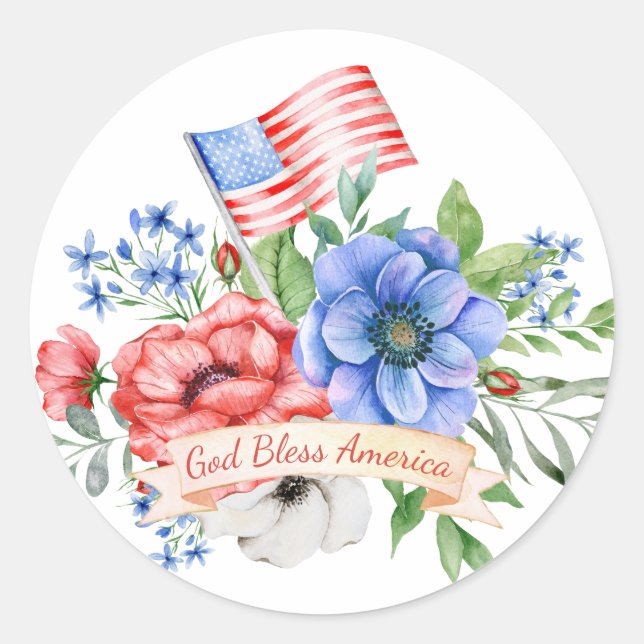 Red White and Blue | God Bless America  Classic Round Sticker (Front)