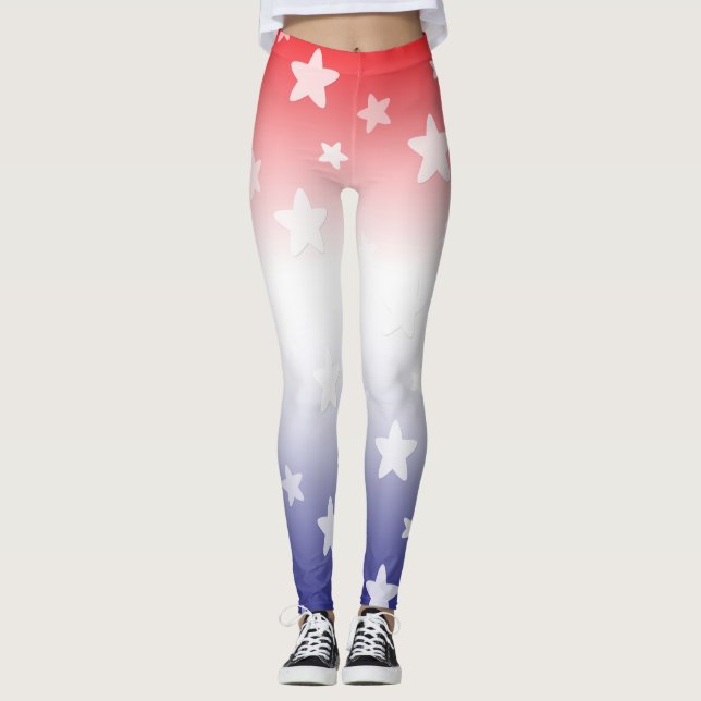 Red, White, and Blue Gradient with Stars Leggings (Front)