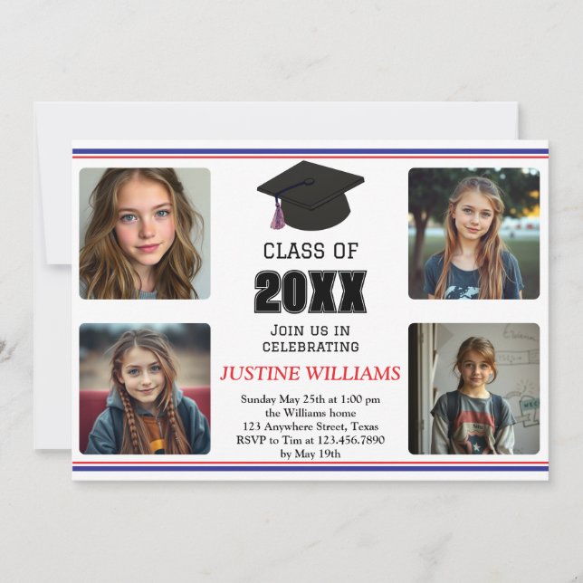 Red, White, and Blue Graduation Invitation (Front)