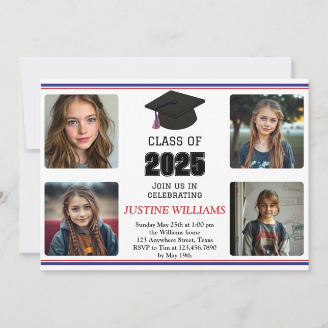 Red, White, and Blue Graduation Invitation (Front)