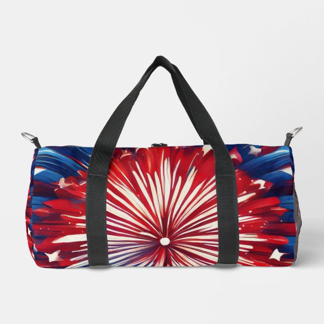 Red, White and Blue Graphic Fireworks Duffle Bag (Front)