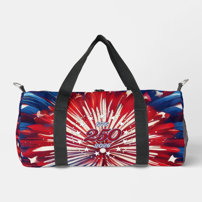 Red, White and Blue Graphic Fireworks Duffle Bag (Front)