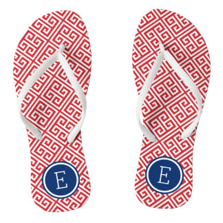 Red White and Blue Greek Key Monogram Jandals