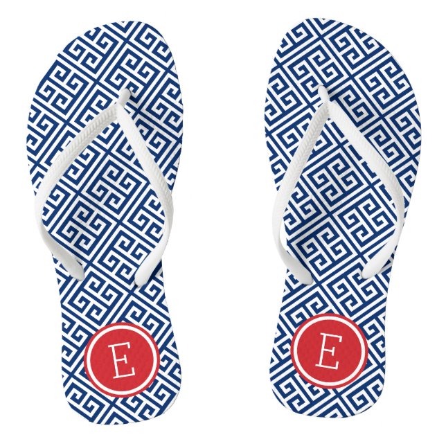 Red White and Blue Greek Key Monogram Jandals (Footbed)