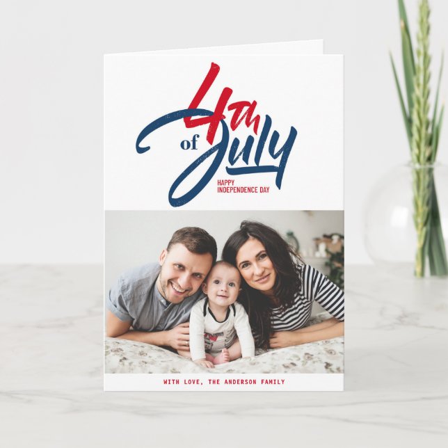 Red, White and Blue Happy Independence Day Photo Holiday Card (Front)