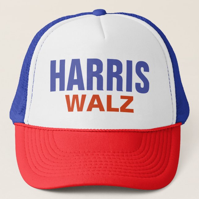 Red White and Blue Harris Walz Trucker Hat (Front)