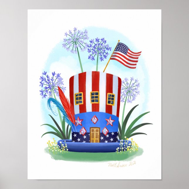 Red White and Blue Hat House Art Print   (Front)
