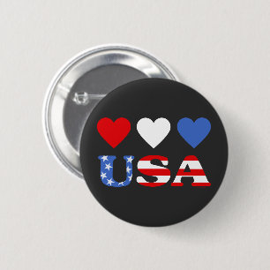 Red White and Blue Hearts USA Flag 6 Cm Round Badge