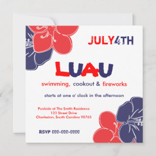 Red, White and Blue Hibiscus Flowers Invitation