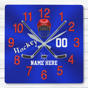Red White and Blue Hockey Clock Hockey Room Decor