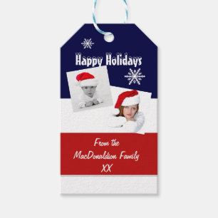 Red white and blue holidays photo collage gift tags