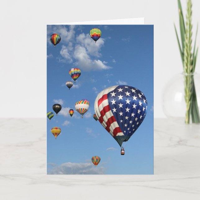 Red, White and Blue Hot Air Balloon Card (Front)