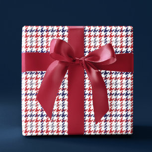 Red White and Blue Houndstooth Pattern Wrapping Paper