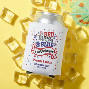 Red White and Blue i do BBQ Bridal shower Custom Can Cooler