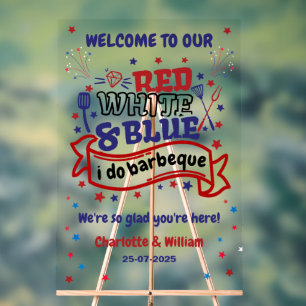 Red White and Blue i do BBQ Couple Bridal shower Acrylic Sign