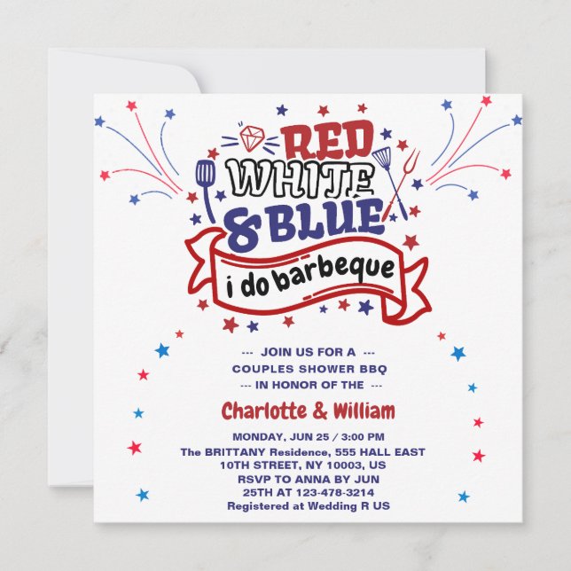 Red White and Blue i do BBQ Couple Bridal shower  Invitation (Front)