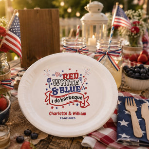 Red White and Blue i do BBQ Couple Bridal shower Paper Plate