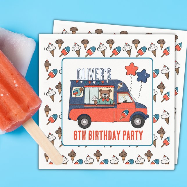 Red White and Blue Ice Cream Truck Party Birthday Napkin (Customized Ice Cream Truck Party Napkins)