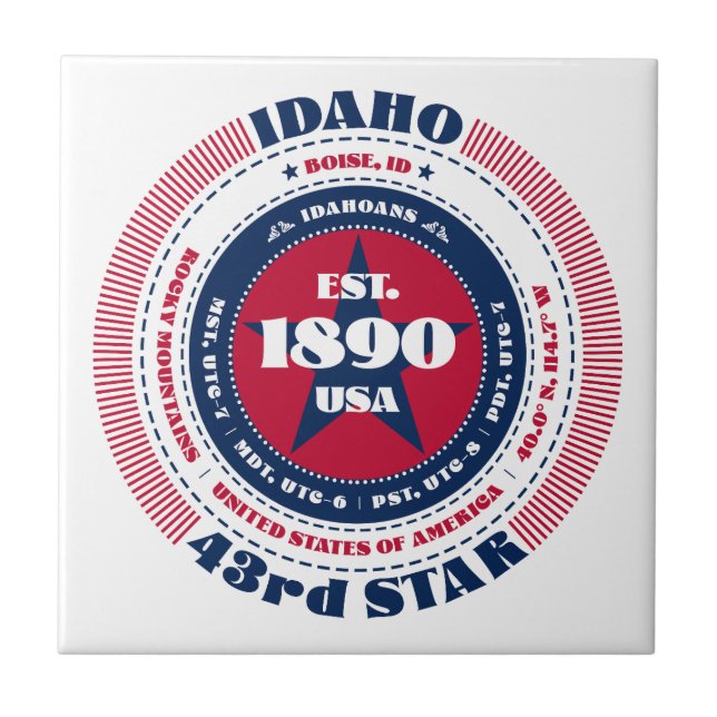 Red, White, and Blue Idaho Ceramic Tile (Front)