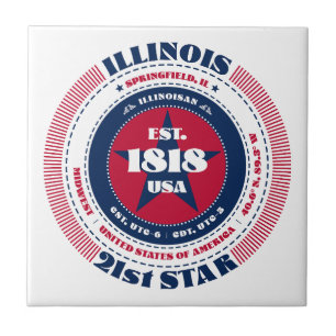Red, White, and Blue Illinois Ceramic Tile