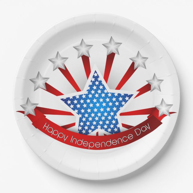 Red White and Blue Independence Day Paper Plate (Front)