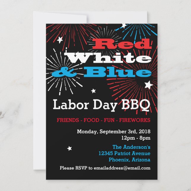 Red White and Blue Labour Day BBQ Invitation (Front)