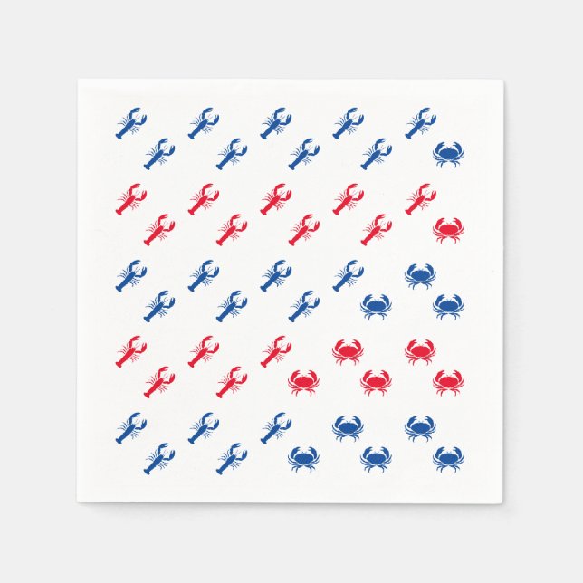 Red white and blue lobster and crab patriotic napkin (Front)