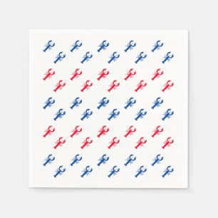 Red white and blue lobster pattern white paper napkin
