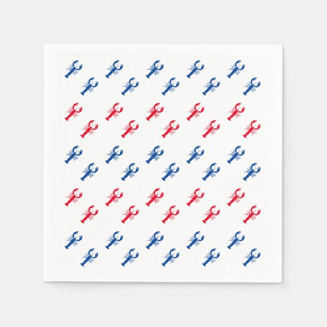 Red white and blue lobster pattern white paper napkin (Front)