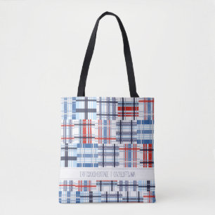 Red, White and Blue Madras Tote Bag with Text