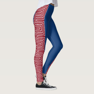 Red White and Blue Maze African Mud Cloth Leggings