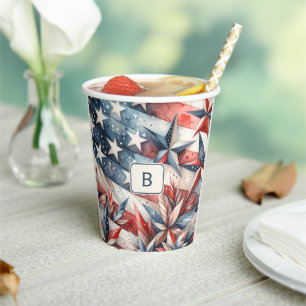 Red White and Blue Monogram Paper Cups