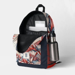 Red White and Blue Monogram Printed Backpack