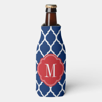 Red White and Blue Moroccan Quatrefoil Monogram Bottle Cooler