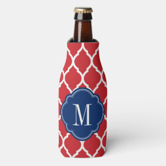 Red White and Blue Moroccan Quatrefoil Monogram Bottle Cooler