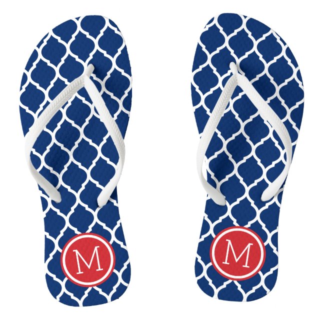 Red White and Blue Moroccan Quatrefoil Monogram Jandals (Footbed)