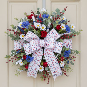 Red white and blue music satin ribbon