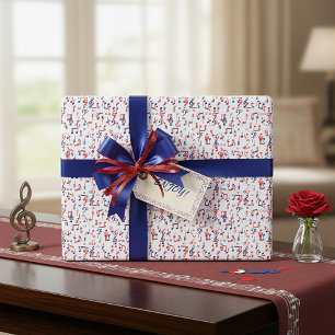 Red white and blue music wrapping paper