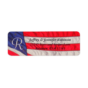 Red White and Blue Name and Address Label Monogram
