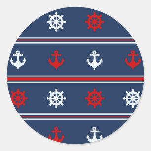 Red White And Blue Nautical Pattern Classic Round Sticker